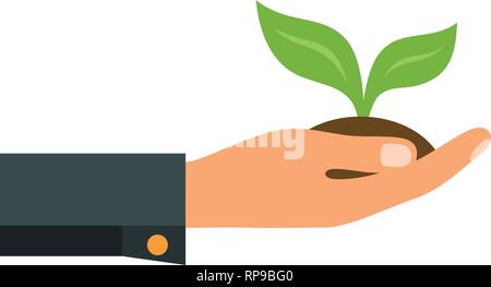 Grün sprießen in einer Hand. Zeichen des Umweltschutzes. Stock Vektor