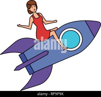 Casual Geschäftsfrau im Rakete Vector Illustration design Fliegen Stock Vektor