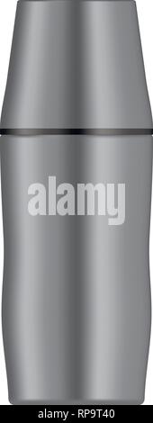Edelstahl Thermosflasche Vector Illustration. Realistische 3D-Kolben mit Schale für heiße und kalte Getränke. Outdoor Ausrüstung. Stock Vektor