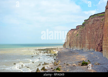 Kreidefelsen und das Meer Horizont Landschaft Ansicht im Departement Seine Maritime in der Normandie, Frankreich Stockfoto