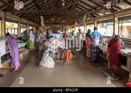 Arbeiter bei der Dhobi khana öffentliche Wäscherei in Fort Kochi. Stockfoto