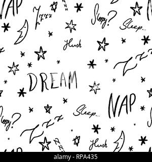 Sleepy doodle-Ruhezeit vector Pattern mit handschriftlichen Worte. Stock Vektor