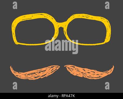 Hipster Objekte doodle-Gläser und Schnurrbart Vector Illustration. Stock Vektor