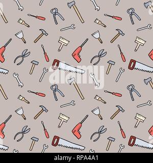 Tools Hintergrund - nahtlose Textur. Heimwerker und Werkzeuge für die Holzbearbeitung vector. Stock Vektor