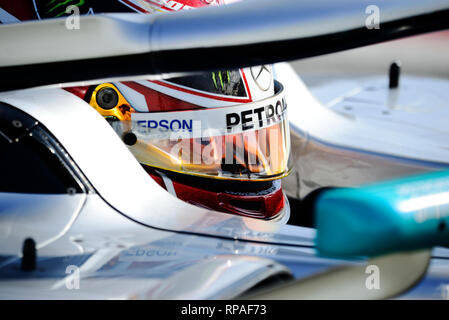 Circuit de Barcelona-Catalunya, Barcelona, Spanien. 21 Feb, 2019. Formel 1 Test Tag 4; Helm von Lewis Hamilton der Mercedes Team, die für einen Titel run Credit bereitet: Aktion plus Sport/Alamy leben Nachrichten Stockfoto