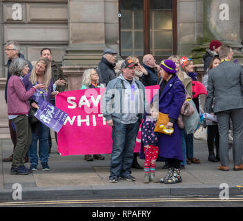 Glasgow, Schottland. 21. Februar 2019. Ein Protest gegen die Glasgow Rat Haushaltskürzungen. Glasgow GMB, Unison Glasgow City Filiale und DPAC-Glasgow haben sich gegen diese Pläne zu protestieren. Stockfoto