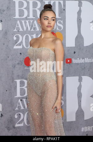 London, Großbritannien. 20 Feb, 2019. Madison Bier auf dem roten Teppich bei den BRIT Awards 2019 in der O2, Halbinsel Square in London gesehen. Credit: Keith Mayhew/SOPA Images/ZUMA Draht/Alamy leben Nachrichten Stockfoto