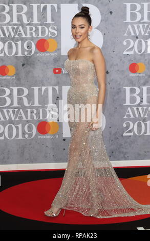 London, Großbritannien. 20 Feb, 2019. Madison Bier auf dem roten Teppich bei den BRIT Awards 2019 in der O2, Halbinsel Square in London gesehen. Credit: Keith Mayhew/SOPA Images/ZUMA Draht/Alamy leben Nachrichten Stockfoto