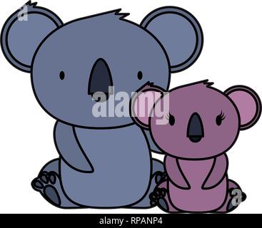 Kleine Familie Koalas wilde Zeichen Vector Illustration Design Stock Vektor