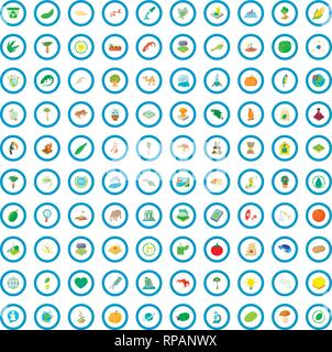 100 Biologie Icons set, cartoon-Stil Stock Vektor
