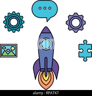 Raketenwerfer mit Business icons Vector Illustration Design Stock Vektor