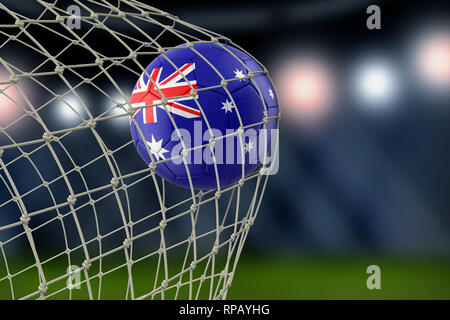 Soccerball mit Fahne im Net Stockfoto