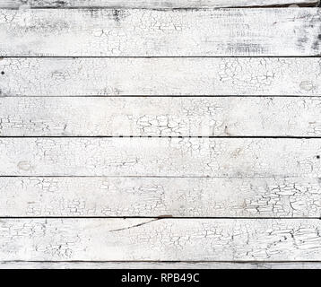 Weiß Holz- alte schäbige verwitterten Bohlen mit gecrackten Farbe rustikal Textur Stockfoto