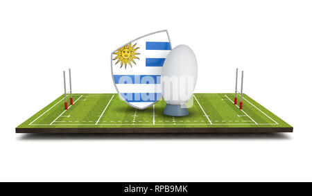 Uruguay rugby Schild Fahne Symbol mit rugby ball. 3D-Rendering Stockfoto