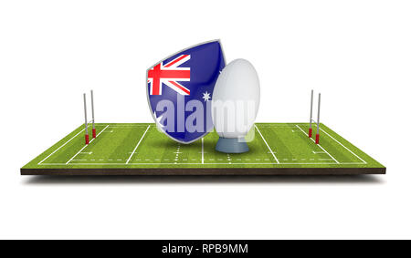 Australien Rugby schild Fahne Symbol mit rugby ball. 3D-Rendering Stockfoto