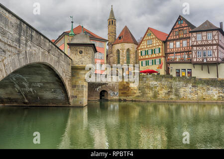 Schwäbisch Hall, Deutschland - 19. Februar 2019: Die Straßen von Schwäbisch Hall, Baden Württemberg ist ein Staat im Südwesten Deutschlands Stockfoto