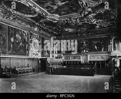 Italien, Veneto, Venedig, Innenraum des herzoglichen Palast, Halle des Senats, 1920-30 Stockfoto