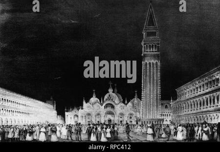 Abbildung: Piazza San Marco Gas beleuchtet, Venedig 1956 Stockfoto