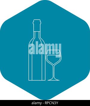 Flasche Wein und Glas Wein Symbol, Umriss-Stil Stock Vektor