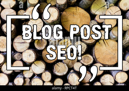 Handschrift text Blog Seo. Begriff Sinne Suchmaschinenoptimierung angewandt, blogging social network Holz- Hintergrund vintage Holz wild durcheinander Stockfoto