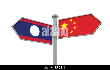 China und Laos Fahne zeichen Verschieben in andere Richtung. 3D-Rendering Stockfoto