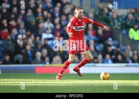 BLACKBURN, Großbritannien 17. FEBRUAR Lewis Flügel von Middlesbrough während der Sky Bet Championship Match zwischen Blackburn Rovers und Middlesbrough im Ewood Park, Blackburn am Sonntag, 17. Februar 2019. (Credit: Mark Fletcher | MI Nachrichten) Stockfoto