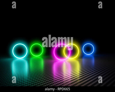 Bunt leuchtende cirlce auf Carbon Hintergrund 3D Rendering image Stockfoto