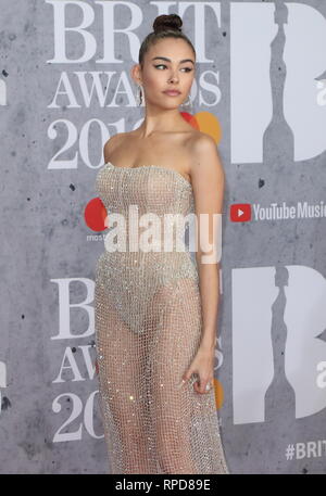 Madison Bier auf dem roten Teppich bei den BRIT Awards 2019 in der O2, Halbinsel Square in London gesehen. Stockfoto