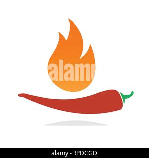 Hot Chili Pepper vektor Icon mit Feuer. Stock Vektor