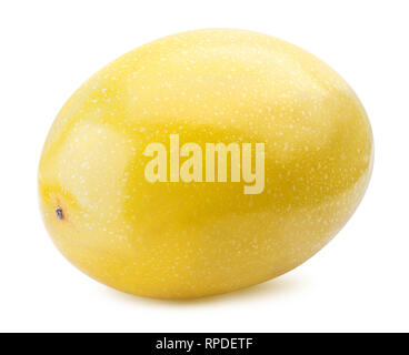 Gelbe Passionsfrucht auf weißem Hintergrund. Freistellungspfad Stockfoto