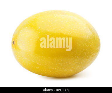 Gelbe Passionsfrucht auf weißem Hintergrund. Freistellungspfad Stockfoto