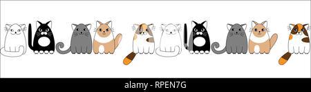 Cartoon niedliche bunte Katzen in einer Reihe nahtlose Muster Stock Vektor