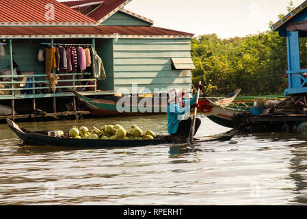 Schwimmendes Dorf Chong Khneas am Tonle SAP See in Kambodscha. Stockfoto