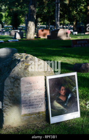 USA, Nebraska, Omaha, Friedhof Fontanelle, Indianer von Omaha, Bild und Grab des letzten vollblütigen Häuptlings Big Elk (ong-pa-ton-ga) 1770-1846 Stockfoto