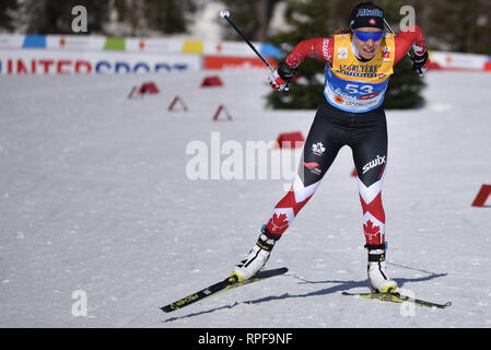 Seefeld, Österreich. 21 Feb, 2019. Kanadas Katherine Stewart-Jones in der Qualifikation der 1,2-kilometer Frauen freestyle Sprint Rennen auf dem 2019 Nordische Ski-WM. Quelle: John lazenby/Alamy leben Nachrichten Stockfoto