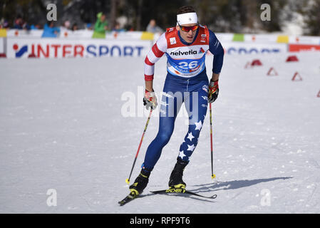 Seefeld, Österreich. 21 Feb, 2019. Kevin Bolger der USA konkurriert in der Männer mit 1,6 km Sprint Wettbewerb Qualifikation an der 2019 Nordische Ski-WM. Quelle: John lazenby/Alamy leben Nachrichten Stockfoto