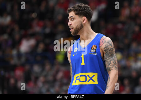 Foto Claudio Grassi/LaPresse 21 Febbraio 2019 Assago (MI) Italia sport Warenkorb AX Armani Exchange Olimpia Milano FOX Maccabi Tel Aviv - Turkish Airlines Eurolega 2018/2019 - Mediolanum Forum vs. Nella Foto: Scottie Wilbekin (#1 Maccabi Tel Aviv FOX) Foto Claudio Grassi/LaPresse Februar 21, 2019 Assago (MI) Italien sport Warenkorb AX Armani Exchange Olimpia Mailand FOX vs Maccabi Tel Aviv - Turkish Airlines EuroLeague 2018/2019 - Mediolanum Forum. Im Bild: Scottie Wilbekin (#1 FOX Maccabi Tel Aviv) Stockfoto