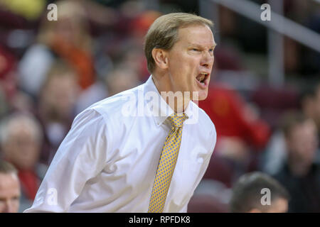 LOS ANGELES, Ca - 21. Februar: Oregon Ducks Head Coach Dana Altman während eines College Basketball Spiel zwischen der Oregon Ducks und die USC Trojans am 21 Februar, 2019 bei Galen Center in Los Angeles, CA. (Foto von Jordon Kelly/CSM) Stockfoto