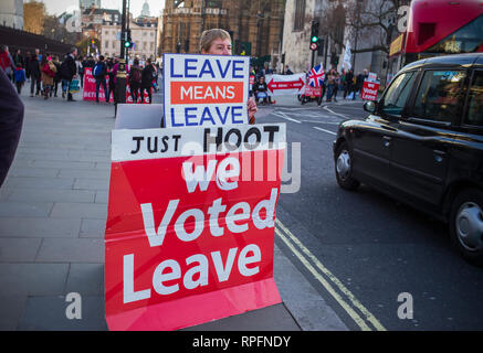 London Westminster, Großbritannien. 21 Feb, 2019. Pro Brexit Demonstranten außerhalb des Palastes von westmister in Central London, England, UK. Wir haben Verlassen domonstration in Parliament Square Westminster London Credit: Brian Harris/Alamy leben Nachrichten Stockfoto