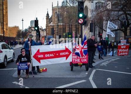 London Westminster, Großbritannien. 21 Feb, 2019. Pro Brexit Demonstranten außerhalb des Palastes von westmister in Central London, England, UK. Wir haben Verlassen domonstration in Parliament Square Westminster London Credit: Brian Harris/Alamy leben Nachrichten Stockfoto