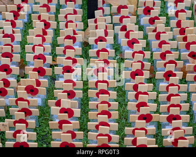 Viele Kreuze und andere Ehrungen auf der Westminster Abbey Feld der Erinnerung, London, UK, in Erinnerung an die im ersten Weltkrieg gefallenen Eins und Zwei. Stockfoto