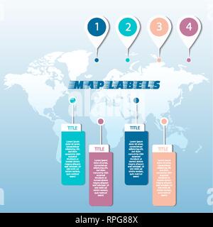 Eingestellt von farbigen Zeiger oder Stifte auf der Weltkarte. Vector Illustration Stock Vektor