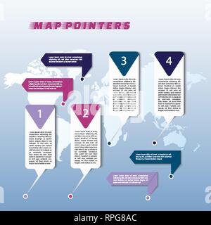 Sammlung von bunten Karte Markierungen auf Weltkarte Stock Vektor