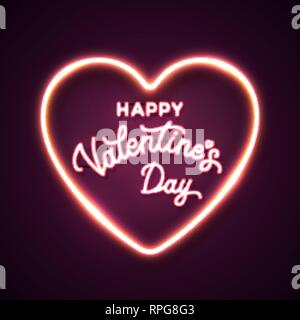 Happy Valentines Tag neon Buchstaben. Schriftzug Karte. Stock Vektor