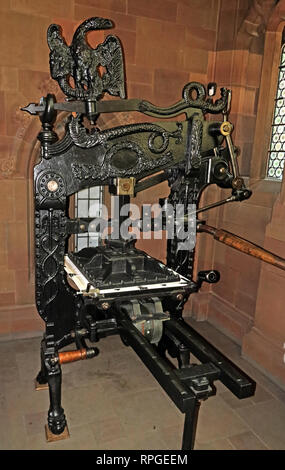 Columbian Gutenberg Printing Press, John Rylands Library, 150 Deansgate, Manchester, Nordwestengland, UK, M3 3EH Stockfoto