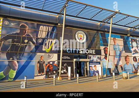 CityStore in der Etihad Campus, Manchester City, MCFC, Großbritannien Stockfoto