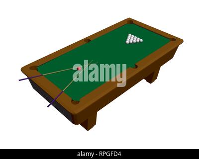 Ein Billardtisch. Auf weissem Hintergrund Billardtisch mit Kugeln isoliert. Isometrische Ansicht. 3D. Vector Illustration. Stock Vektor