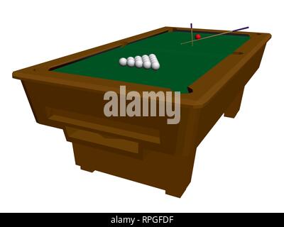 Ein Billardtisch. Auf weissem Hintergrund Billardtisch mit Kugeln isoliert. Isometrische Ansicht. 3D. Vector Illustration. Stock Vektor