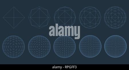 Set mit Frames von geometrischen Formen in verschiedenen Formen auf einem dunkelblauen Hintergrund. Geometrische Formen aus der blauen Linien. Polygonale Formen für Ihre pro Stock Vektor