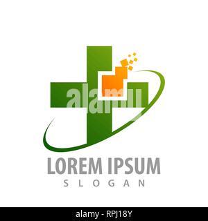 Digital Green Cross logo Konzept Design. Symbol grafische Vorlage element Stock Vektor